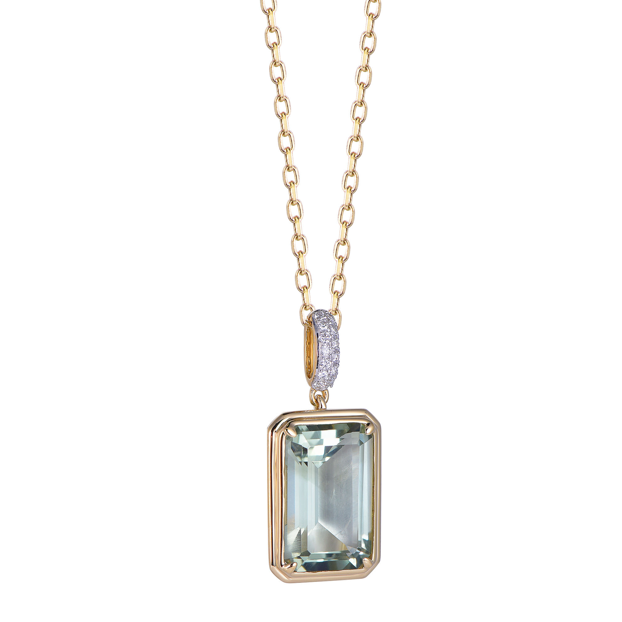 Green Amethyst Pendant in Yellow Gold