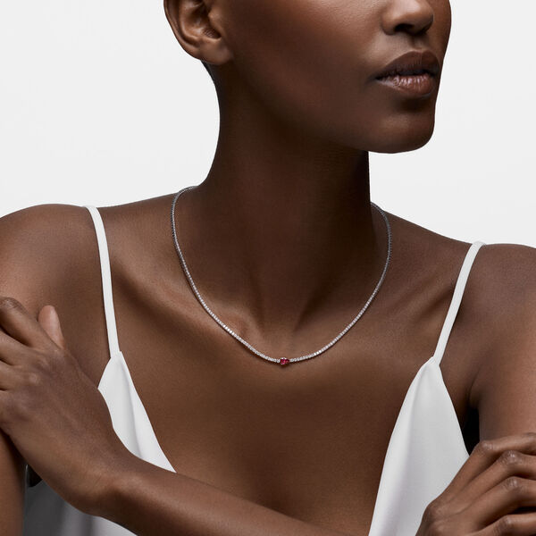 Collier en Or Blanc avec Diamants et Rubis