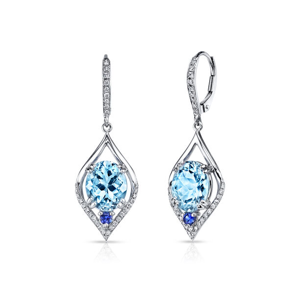 Boucles d'oreilles pendantes aigue-marine avec saphir et diamants