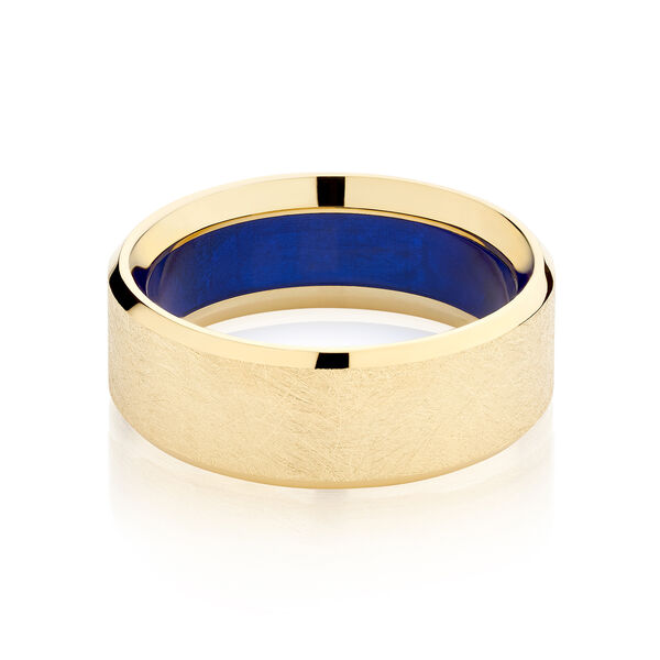 Customizable 8MM Yellow Gold Wedding Band with Scratch Finish