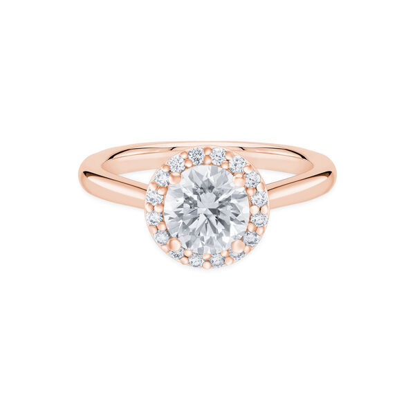 Bague de fiançailles à diamant solitaire rond avec simple halo en or rose