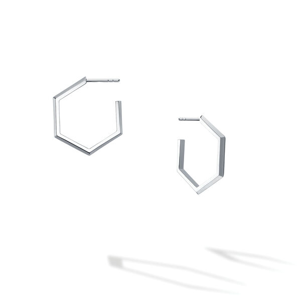 Boucles d’oreilles anneaux hexagonales de taille moyenne en argent