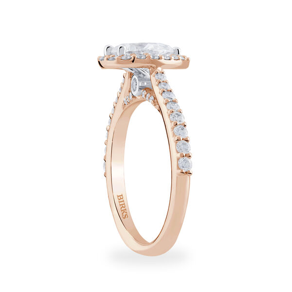 Bague de fiançailles à diamant coupe poire avec simple halo et anneau en or rose serti de diamants