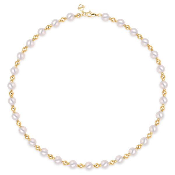 Collier en or jaune avec perles d&rsquo;eau douce et billes d&rsquo;or
