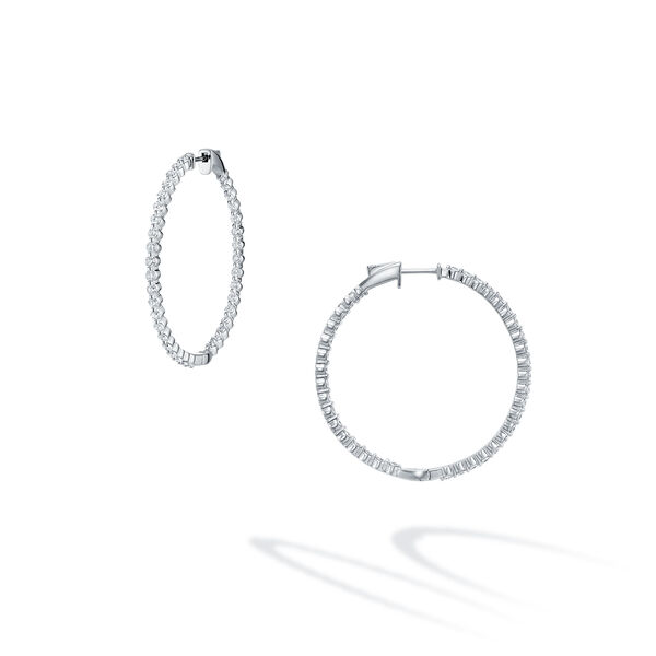 Large White Gold and Diamond Paved Hoop Earrings