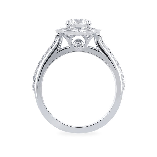 Heirloom Round Solitaire Diamond Engagement Ring with Halo and Diamond Band