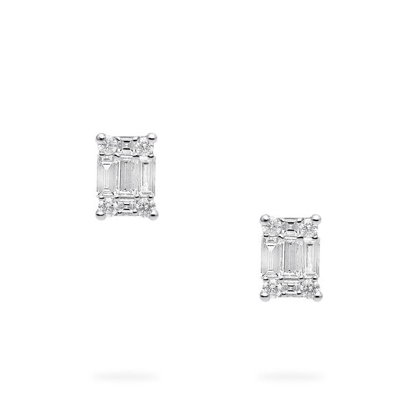 Boucles d'oreilles en or blanc et diamants en forme de grappe rectangulaire, large