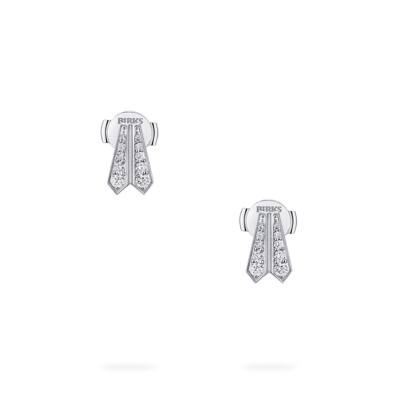 Front view of Birks Beekeeper white gold earrings with round diamonds image number 0
