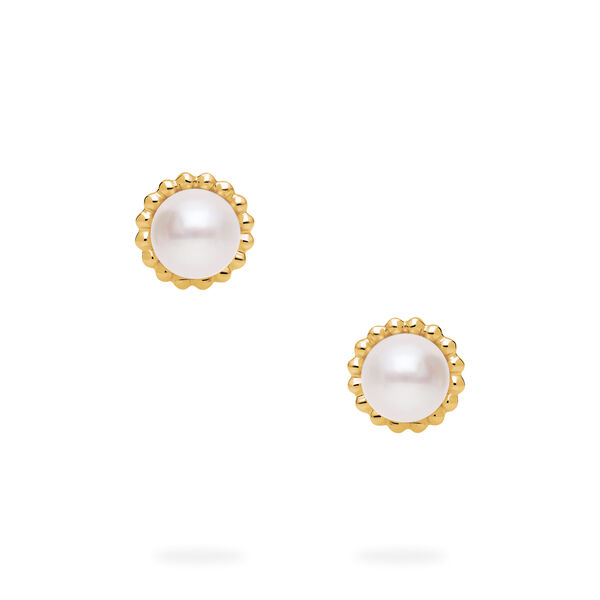 Boucles d&rsquo;oreilles en or jaune avec perles d&rsquo;eau douce et billes d&rsquo;or
