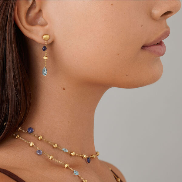 Paradise Yellow Gold, Blue Topaz and Iolite Drop Earrings