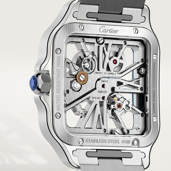Santos de Cartier Skeleton 40 mm manuelle en acier inoxydable, grand modèle