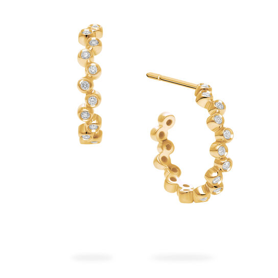 Birks Iconic Yellow Gold and Diamond Splash 18 mm Hoop Earrings image number 0