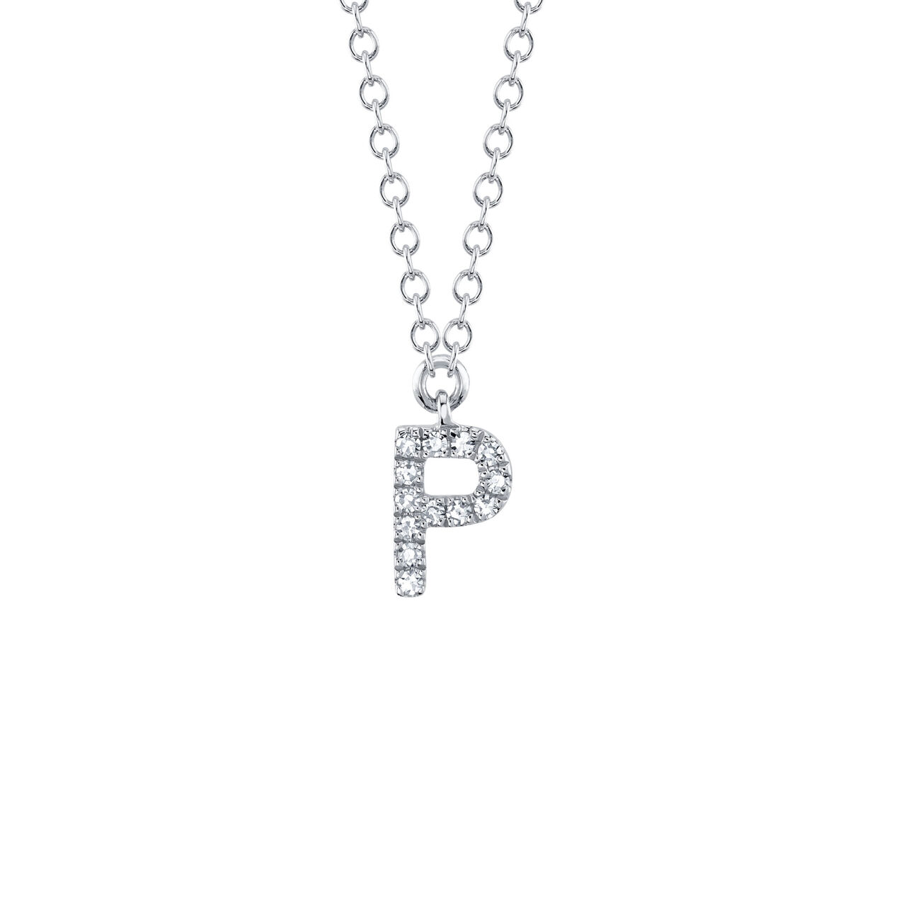 Collier initiale lettre P en or blanc avec pavé de diamants image number 0