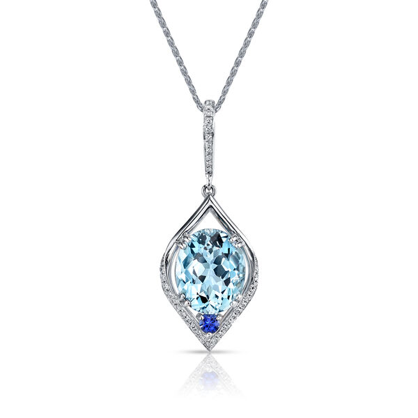 Oval Aquamarine Sapphire and Diamond Pendant