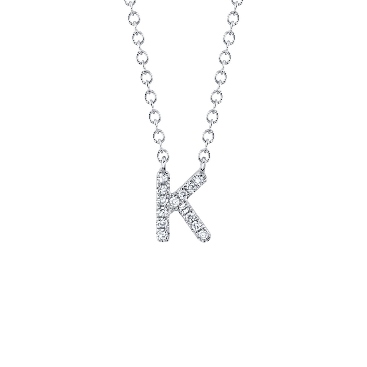 Collier initiale lettre K en or blanc avec pavé de diamants image number 0