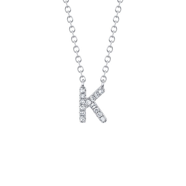 Initials White Gold and Diamond Pav&eacute; Letter K Necklace