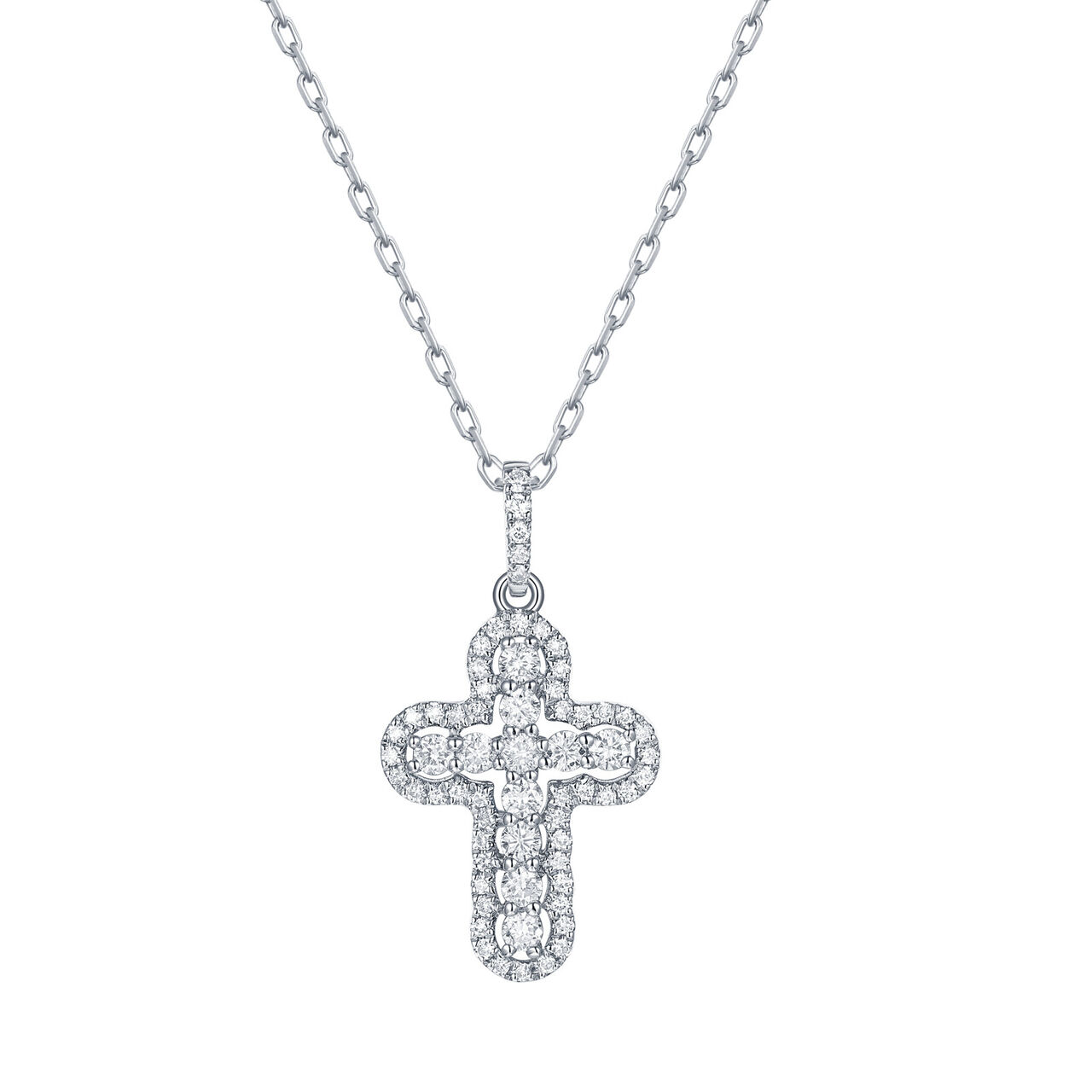Pendentif Croix Diamants en Or Blanc image number 0