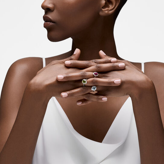 Birks Ros&eacute;e du Matin Pear-Cut Peridot Ring with Halo and Pav&eacute; Band image number 2