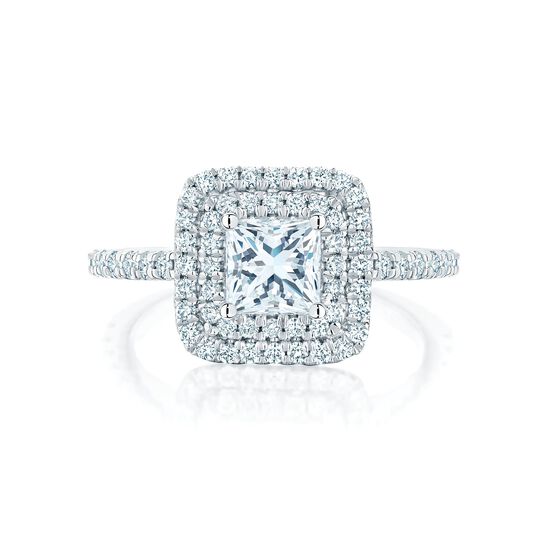 bijoux birks rosee du matin princess cut diamond engagement ring with double halo and pave band pcdh image number 0