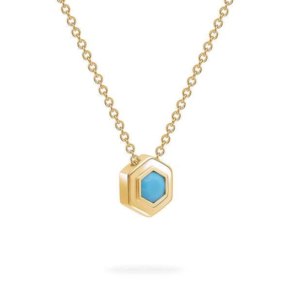 Collier &agrave; pendentif pierre de naissance en or jaune, turquoise