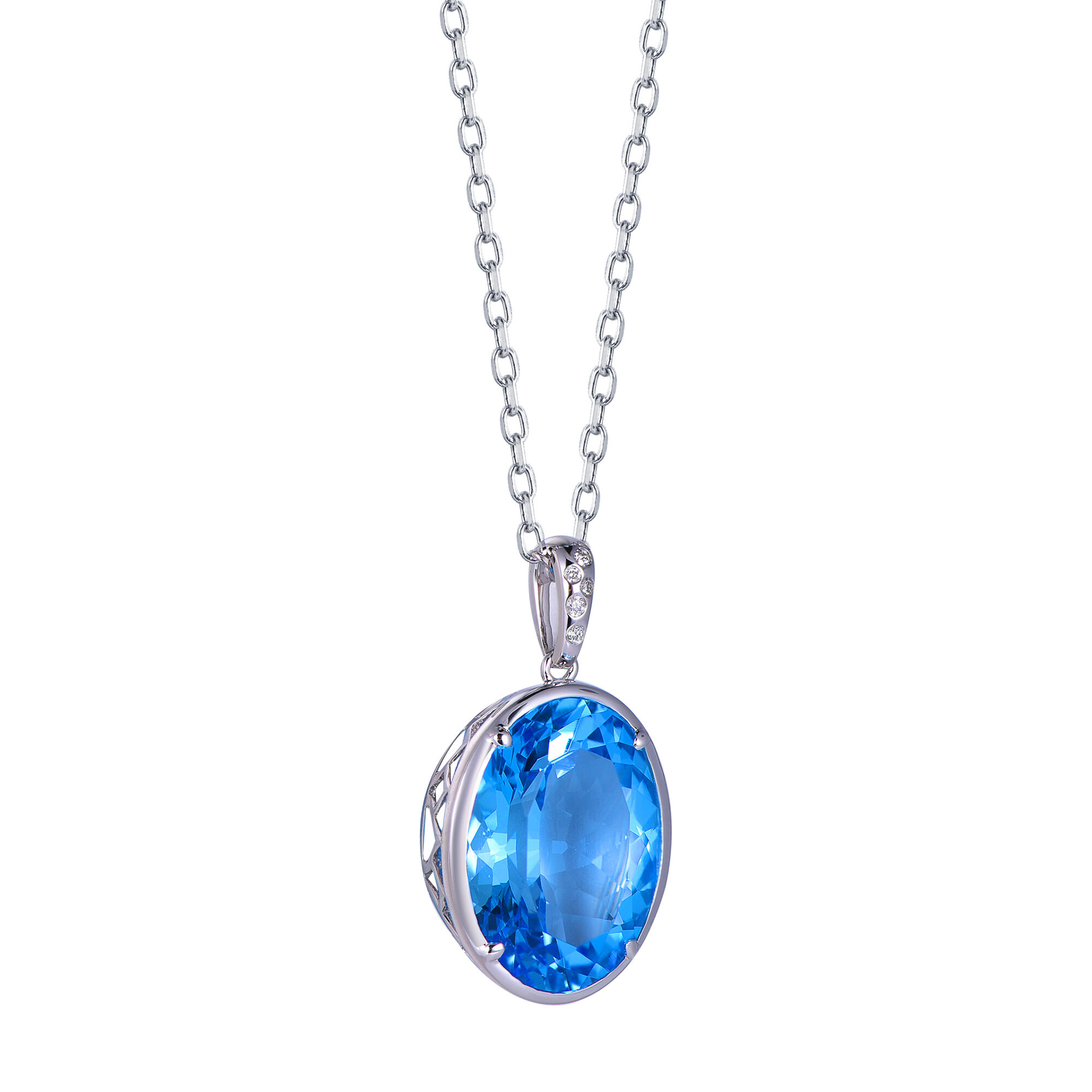 Oval Swiss Blue Topaz Pendant in White Gold
