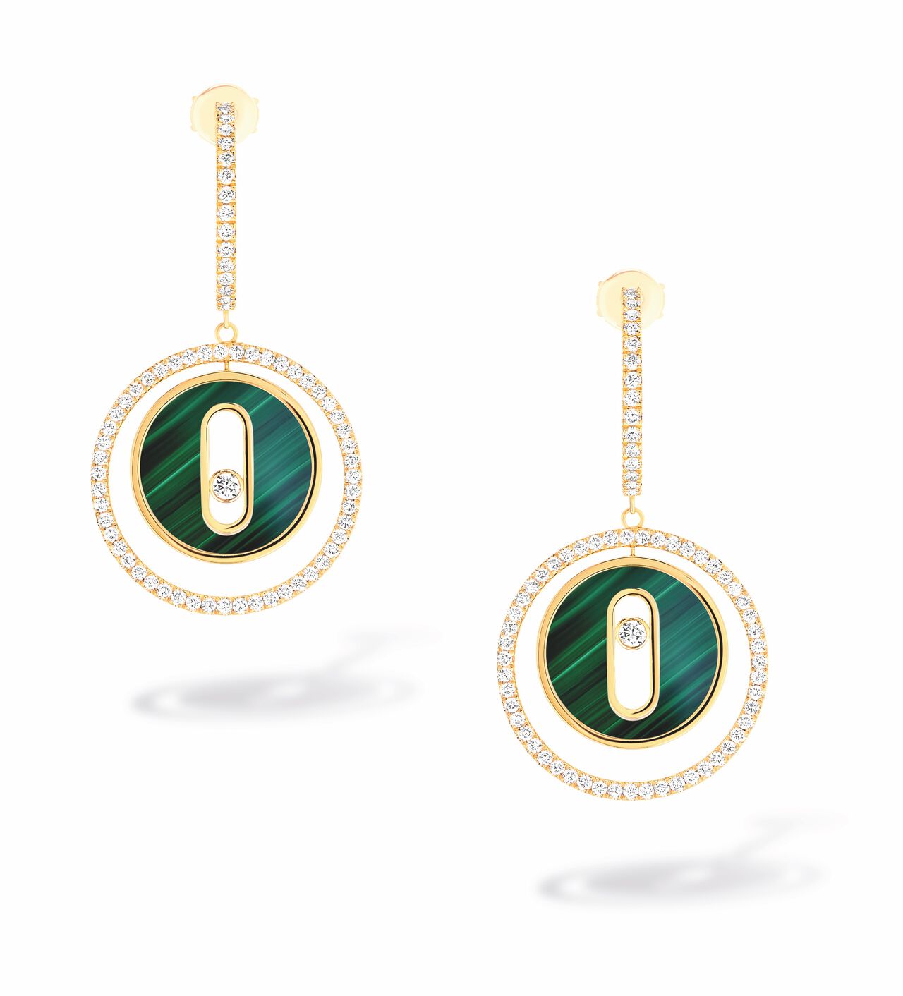 Messika Lucky Move Small Yellow Gold, Malachite and Diamond Drop Earrings image number 0