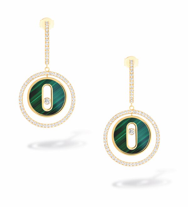 Lucky Move Small Yellow Gold, Malachite and Diamond Drop Earrings