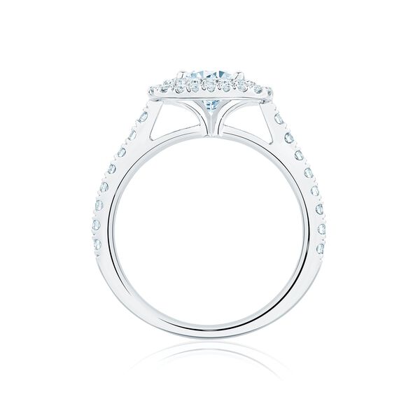 Bague de fiançailles avec diamant de coupe princesse à double halo et anneau pavé de diamants