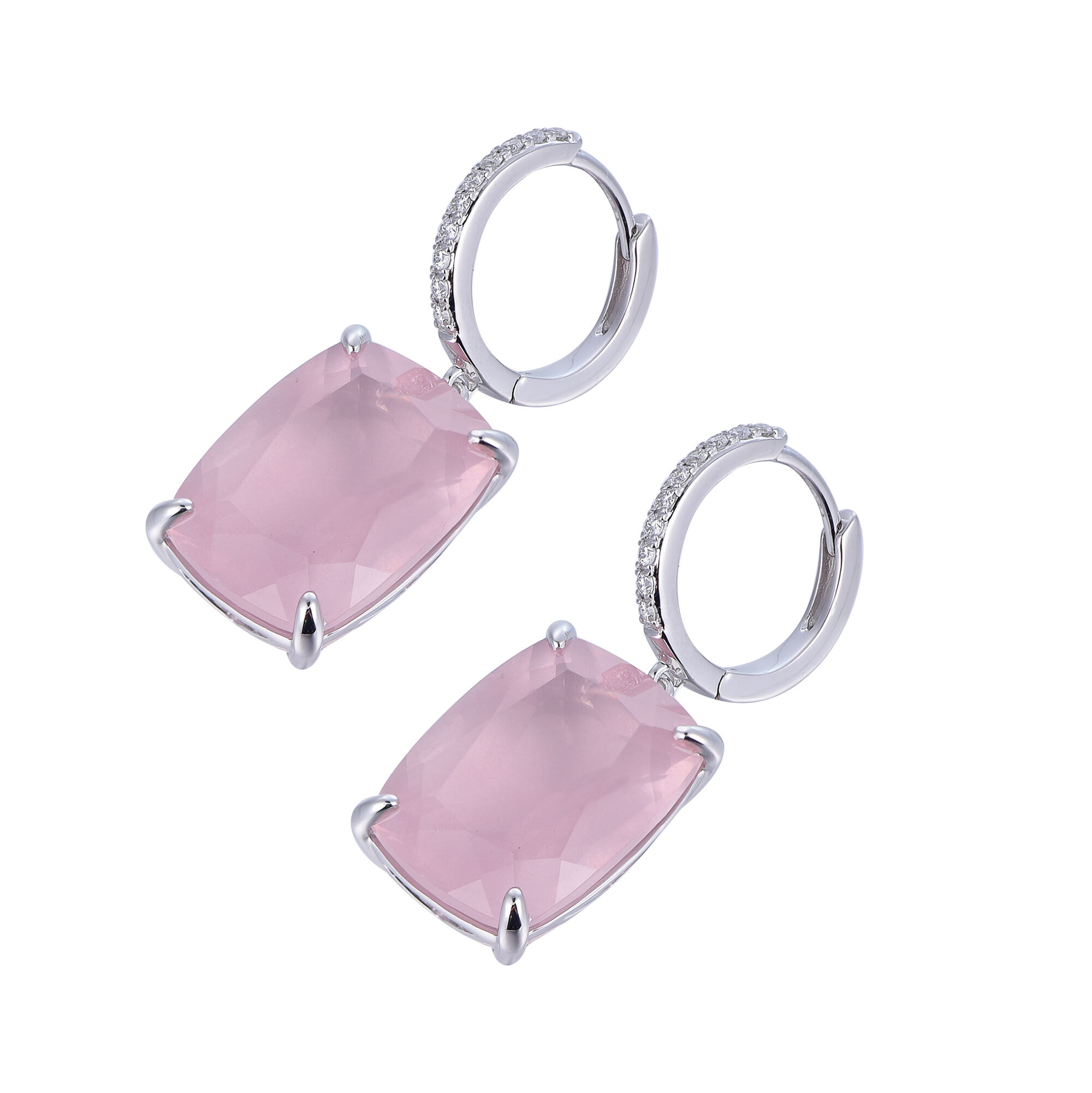 Rose Quartz Earrings in White Gold