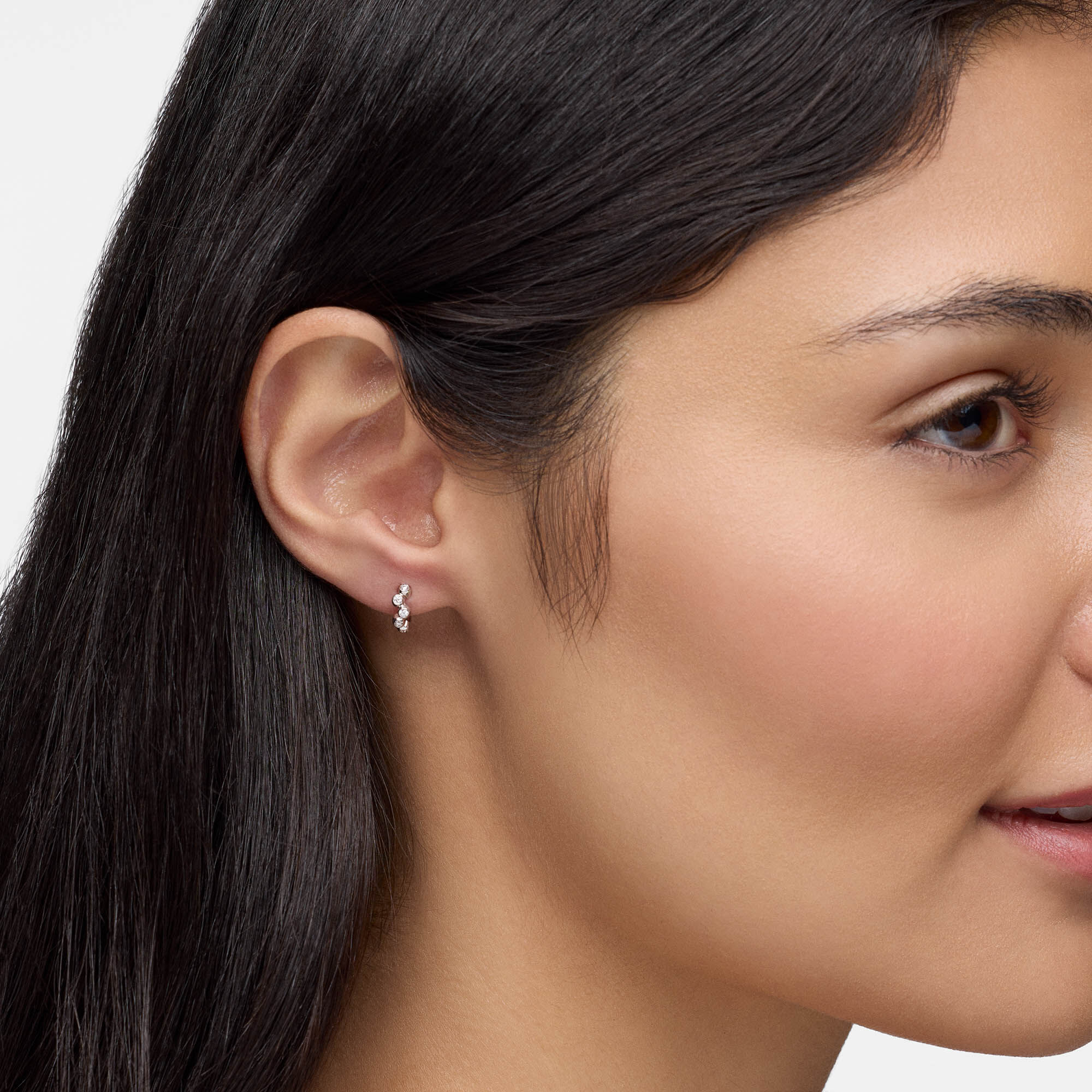 Diamond Splash Huggie Earrings, White Gold