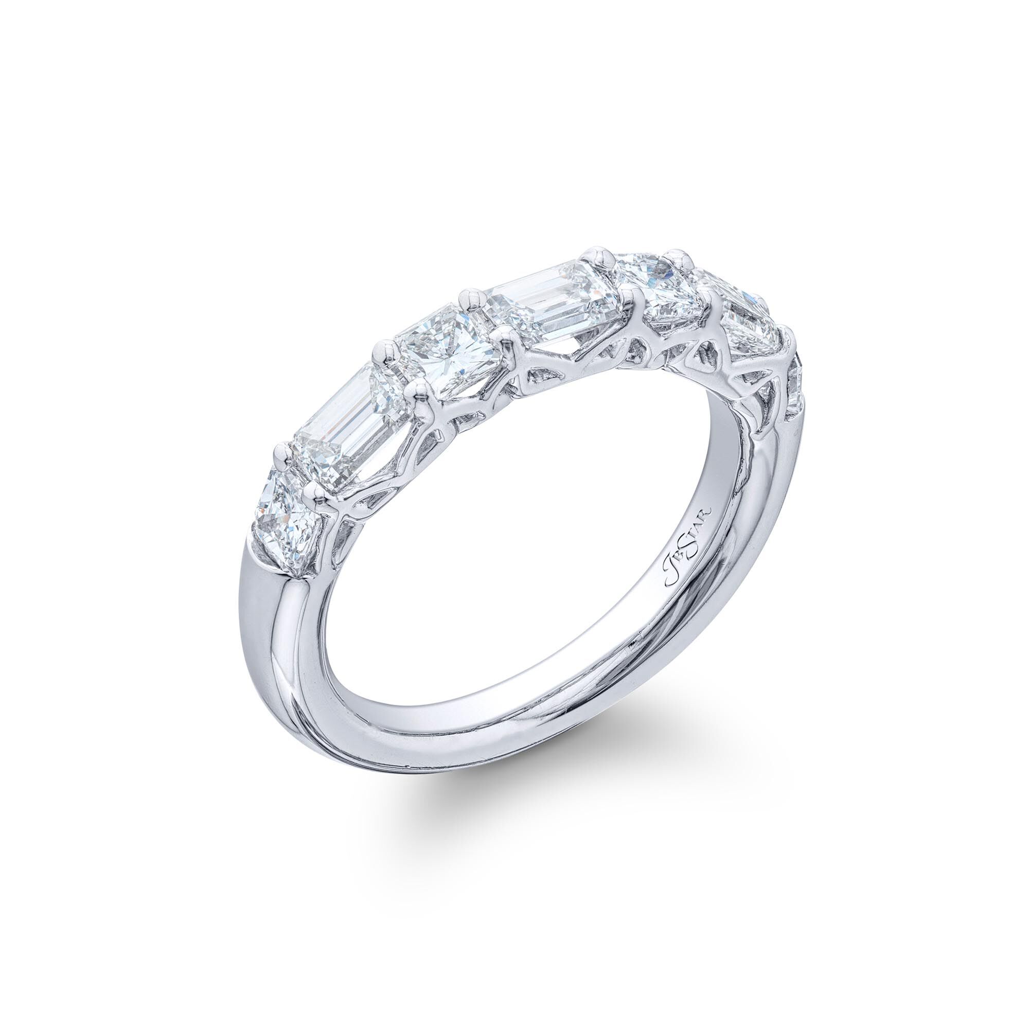 Alternating Round and Emerald Cut Diamond Wedding Band JB Star