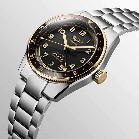 Longines Spirit Zulu Time Automatic GMT 39 mm Yellow Gold and Stainless Steel Angle image number 1