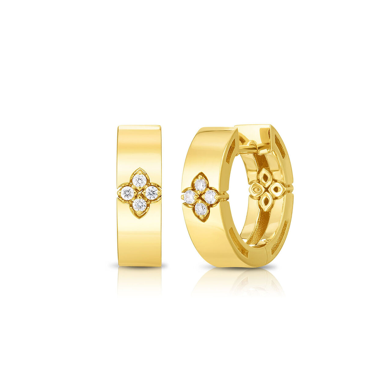 Love In Verona Small Yellow Gold and Diamond Hoop Earrings image number 0