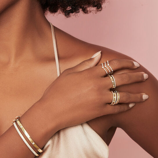 Shy Creation Yellow Gold and Diamond Half Pavé Band SC55002543 on Model image number 3