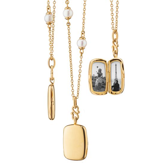 Monica Rich Kosann Slim Lockets Britt Yellow Gold and Pearl Necklace Open image number 1