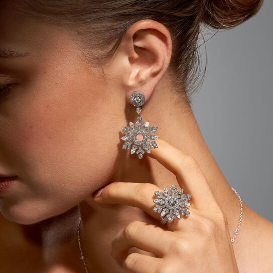 Birks High Jewellery Diamond Drop Earrings on model image number 1