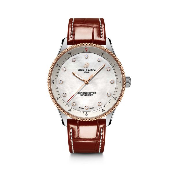 Navitimer 32 mm quartz en acier inoxydable, or rouge et diamants