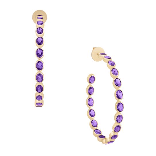 Boucle d'oreilles anneaux en or jaune avec am&eacute;thyste en forme ovale image number 0