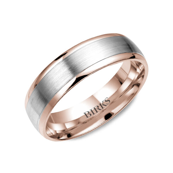 6 MM Rose and White Gold Satin Finish Wedding Band