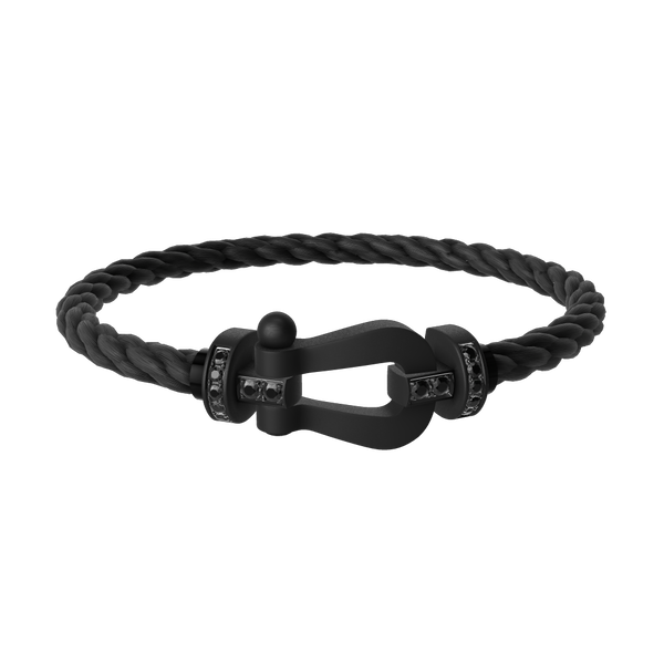 Bracelet cable Force 10 en titane DLC avec diamants noirs, grand modèle