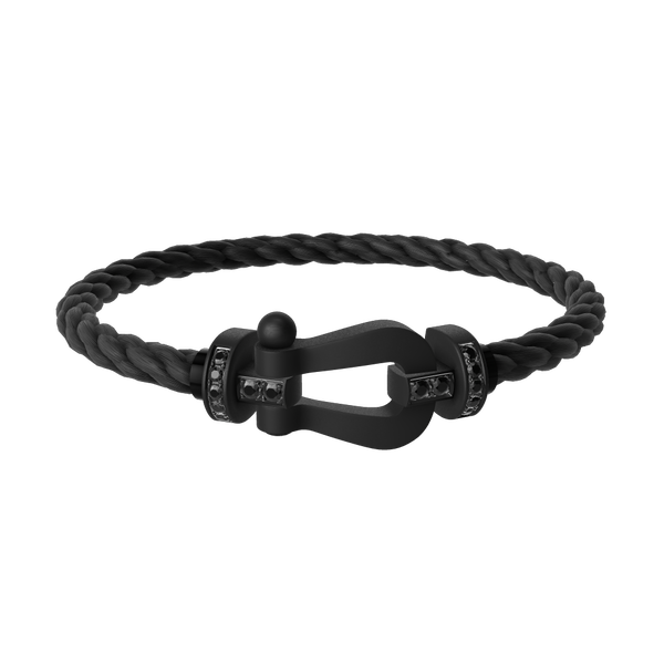 Bracelet cable Force 10 en titane DLC avec diamants noirs, grand modèle