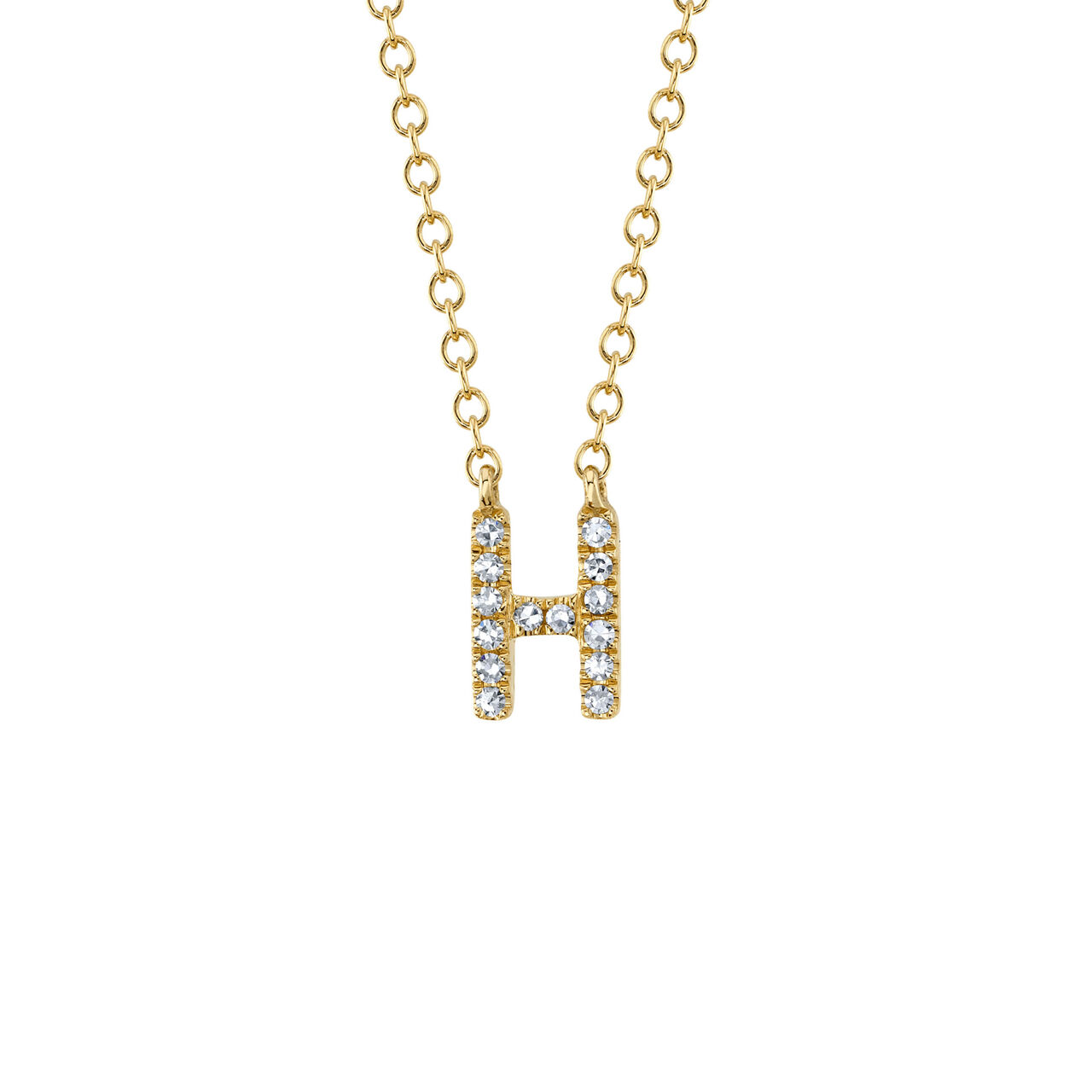 Shy Creation Initials YellOw Gold  and Diamond Pavé Letter H Necklace SC55007904-H image number 0