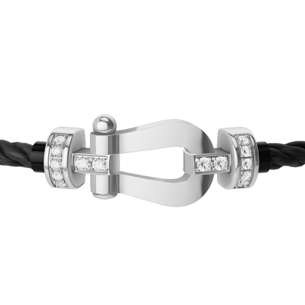 Bracelet cable Force 10 en or blanc avec pavé de diamants, modèle moyen