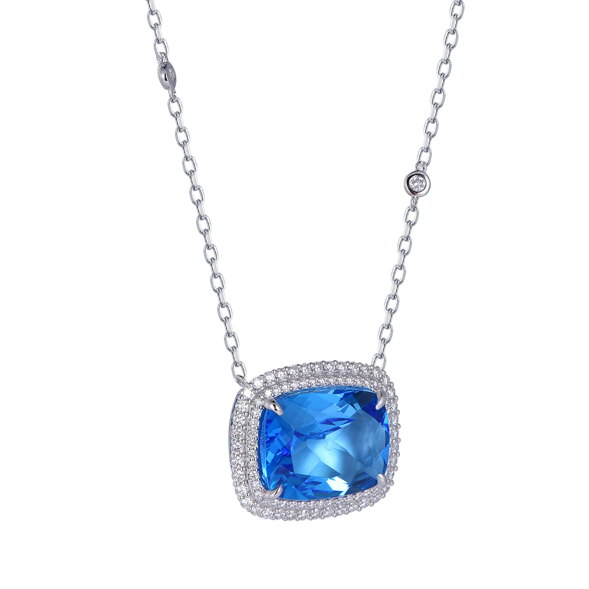 Swiss Blue Topaz and Diamond Pendant in White Gold