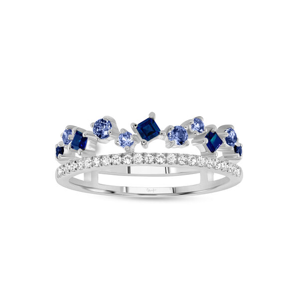 White Gold Ring with Diamonds and Blue Sapphire