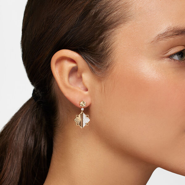 Guilloché Yellow Gold and Diamond Drop Earrings