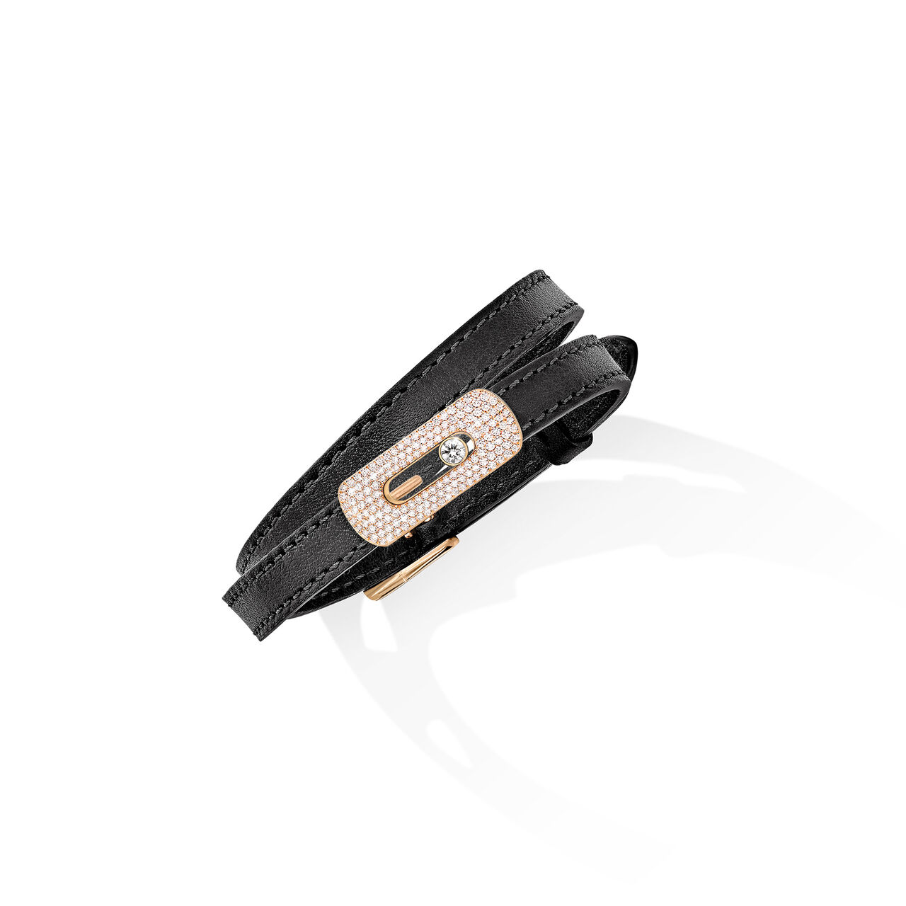 Messika Paris - My Move Rose Gold and Diamond Pavé Leather Bracelet Angle image number 1