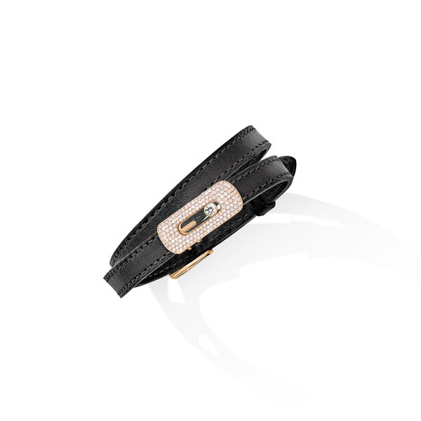 Bracelet My Move en cuir avec motif en or rose pavé de diamants