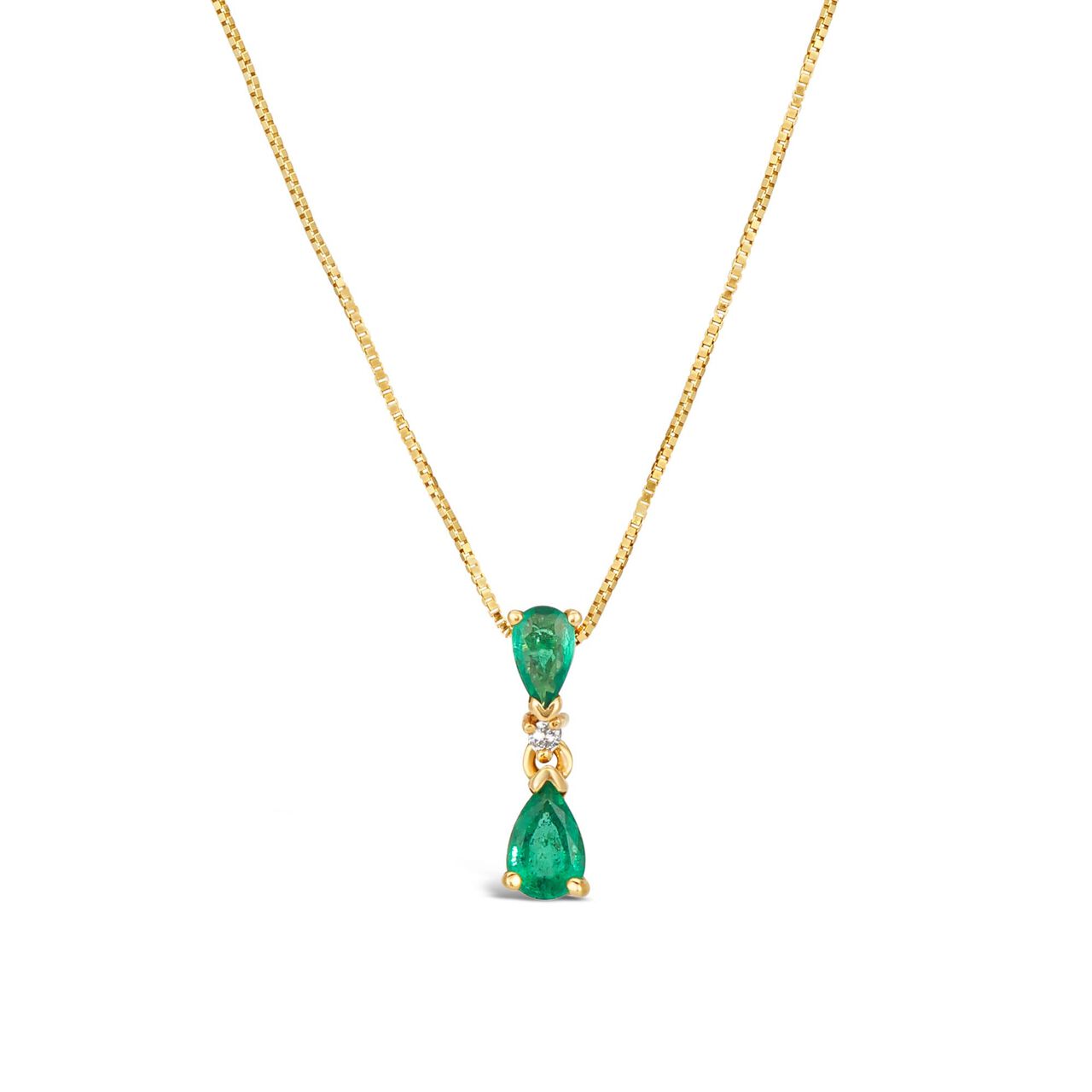 Salon Yellow Gold Emerald and Diamond Teardrop Pendant image number 0