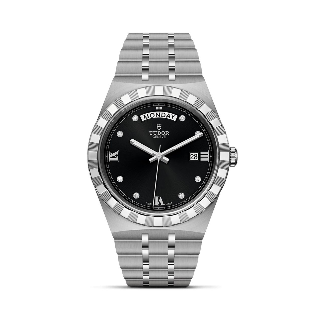 maison birks tudor royal 41 mm steel case black diamond set dial steel bracelet m28600 0004 image number 0